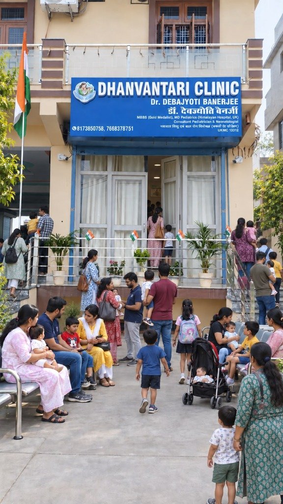 Patients and Families Outside Dhanvantari Clinic in Athoorwala, Dehradun